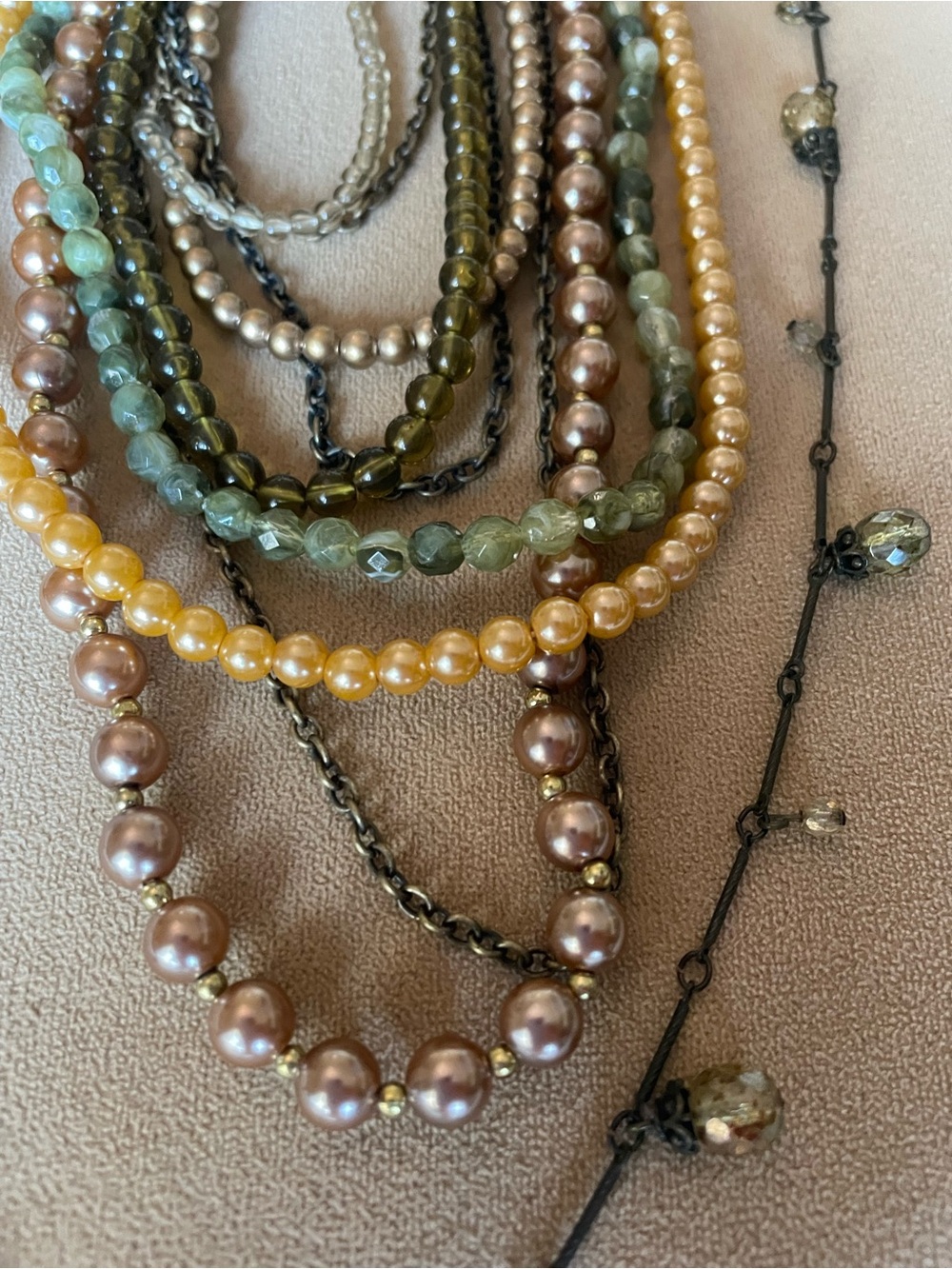 Cookie Lee Multi-Strand Necklace in Green, Gold and Bronze Tones - Picture 1 of 6